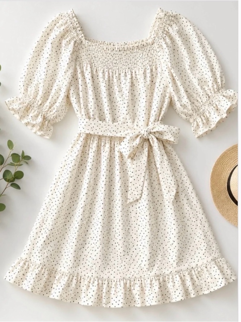 Eloquii Cream Mini Dress with Black Polka Dots